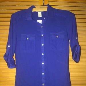 H&M Sheer Royal Blue Button Down - Size 6 - NWT